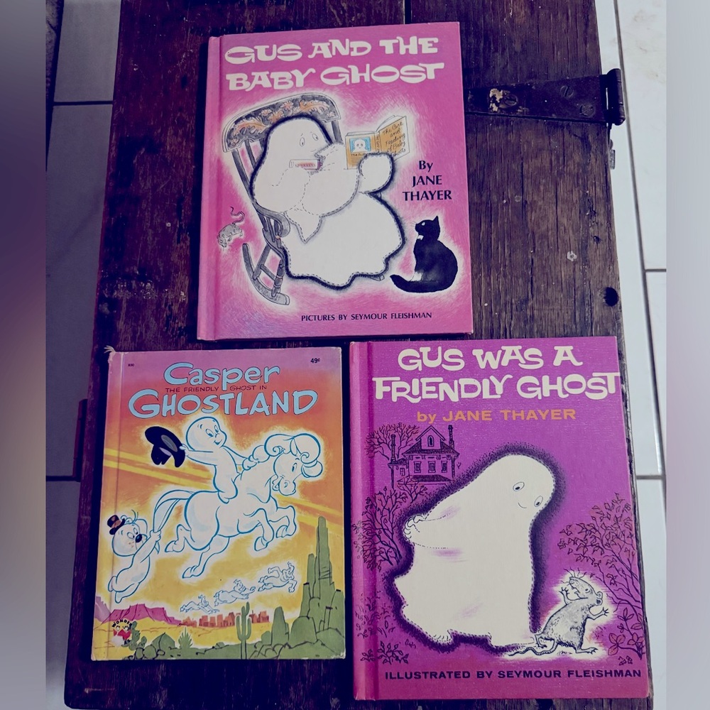 Set of 3 Kids Retro Vintage Halloween Books Gus Casper Ghost Hardcover